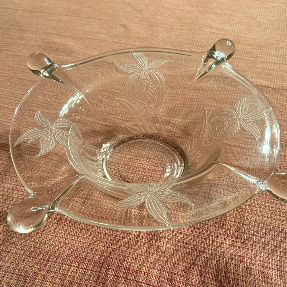 Elegant Clear Glass Bowl with Floral Design